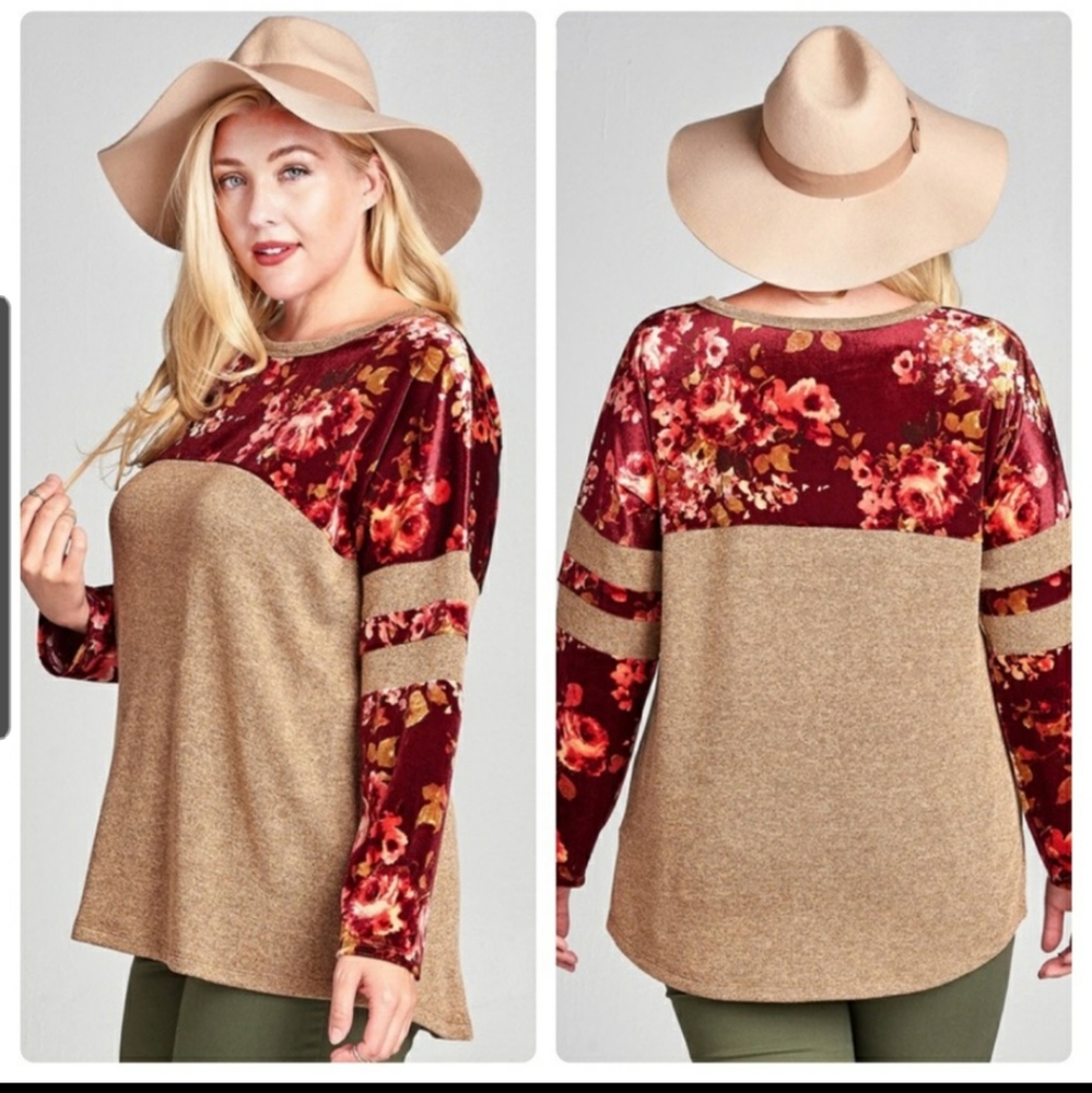 Plus size velvet accented jersey top trending